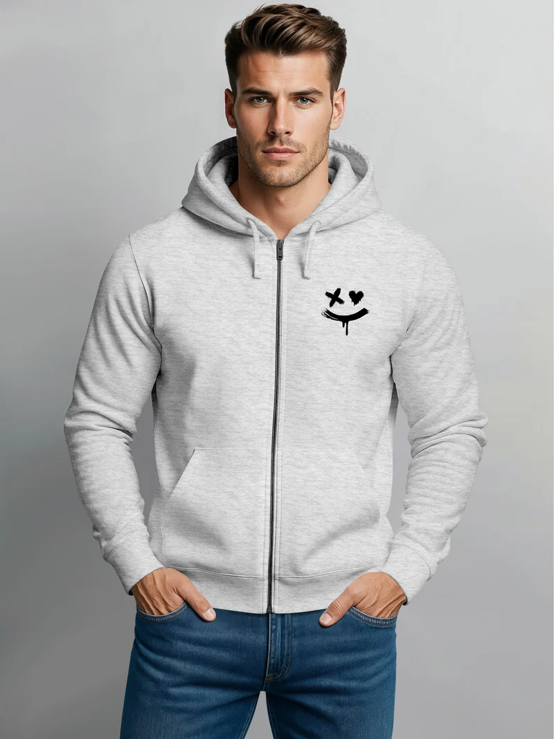 Herren Sweatjacke mit Kapuze Print Drippy Smile Zip-Hoodie Männer Fashion Streetstyle