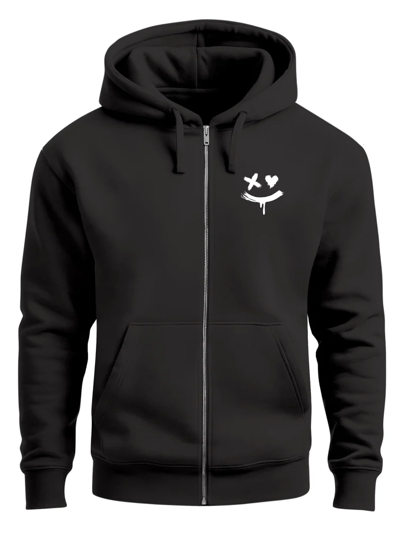Herren Sweatjacke mit Kapuze Print Drippy Smile Zip-Hoodie Männer Fashion Streetstyle