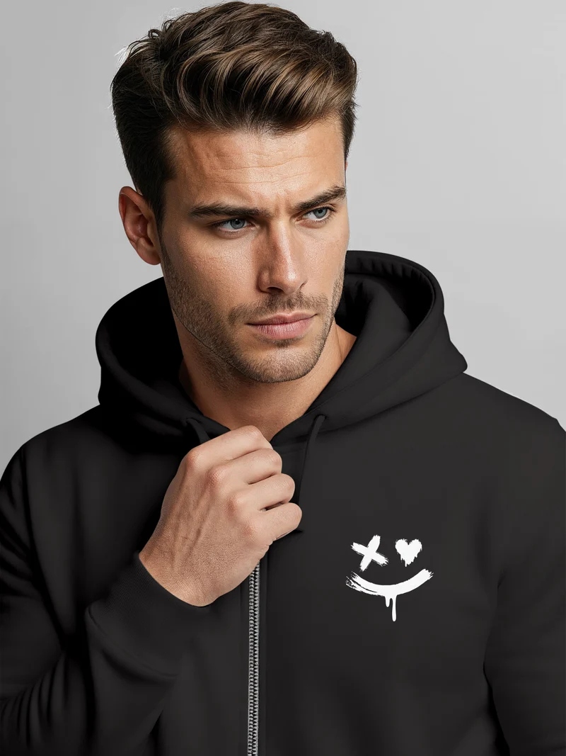 Herren Sweatjacke mit Kapuze Print Drippy Smile Zip-Hoodie Männer Fashion Streetstyle