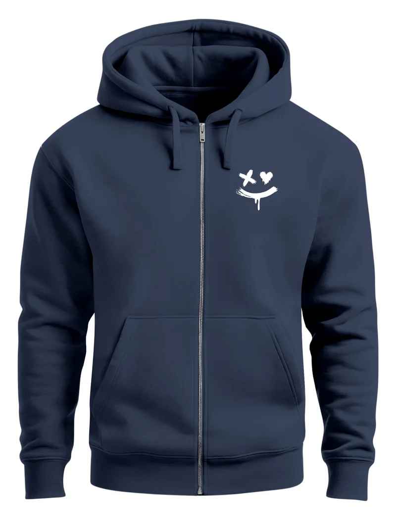 Herren Sweatjacke mit Kapuze Print Drippy Smile Zip-Hoodie Männer Fashion Streetstyle