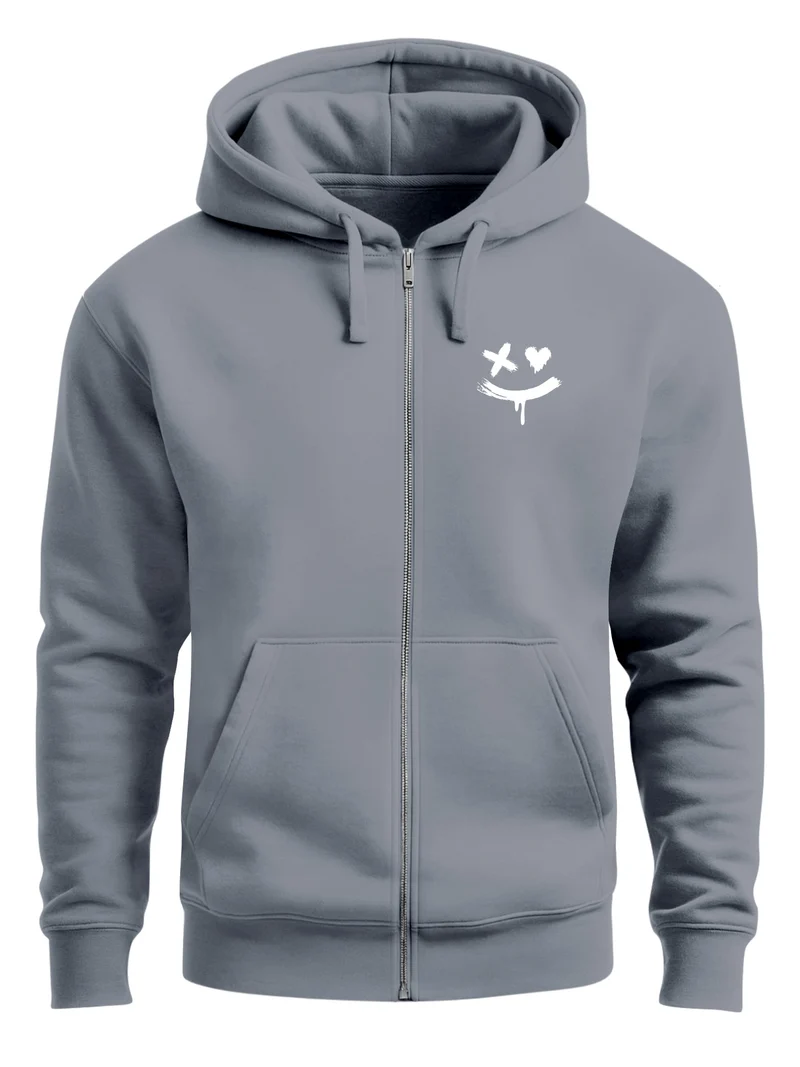Herren Sweatjacke mit Kapuze Print Drippy Smile Zip-Hoodie Männer Fashion Streetstyle