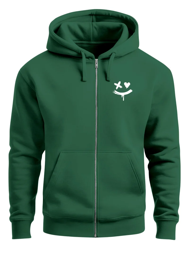 Herren Sweatjacke mit Kapuze Print Drippy Smile Zip-Hoodie Männer Fashion Streetstyle