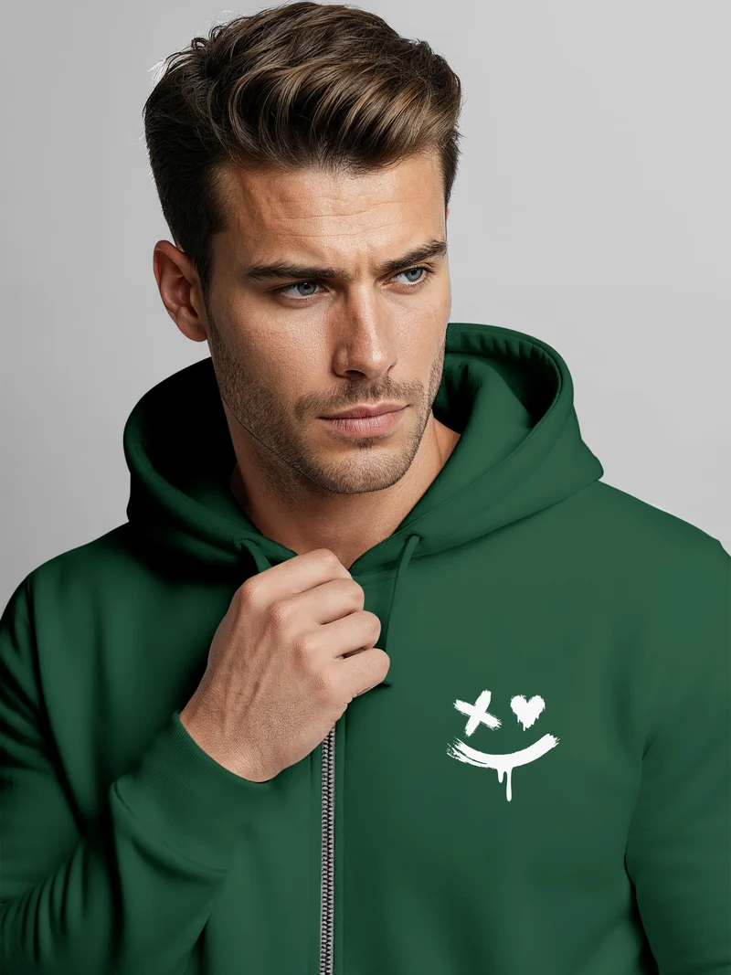 Herren Sweatjacke mit Kapuze Print Drippy Smile Zip-Hoodie Männer Fashion Streetstyle