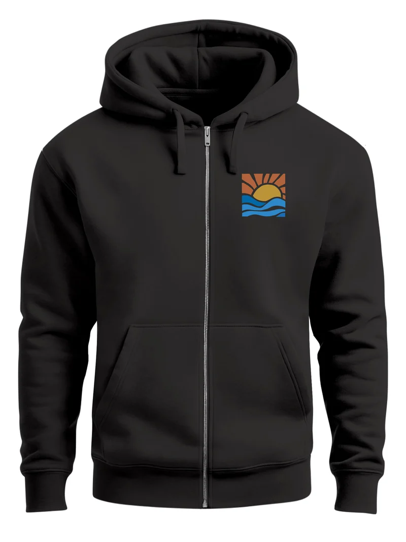 Sweatjacke Herren Zip Hoodie Pullover Kapuze Logo Print Sommer Sonne Welle Strand Meer Fashion Streetstyle
