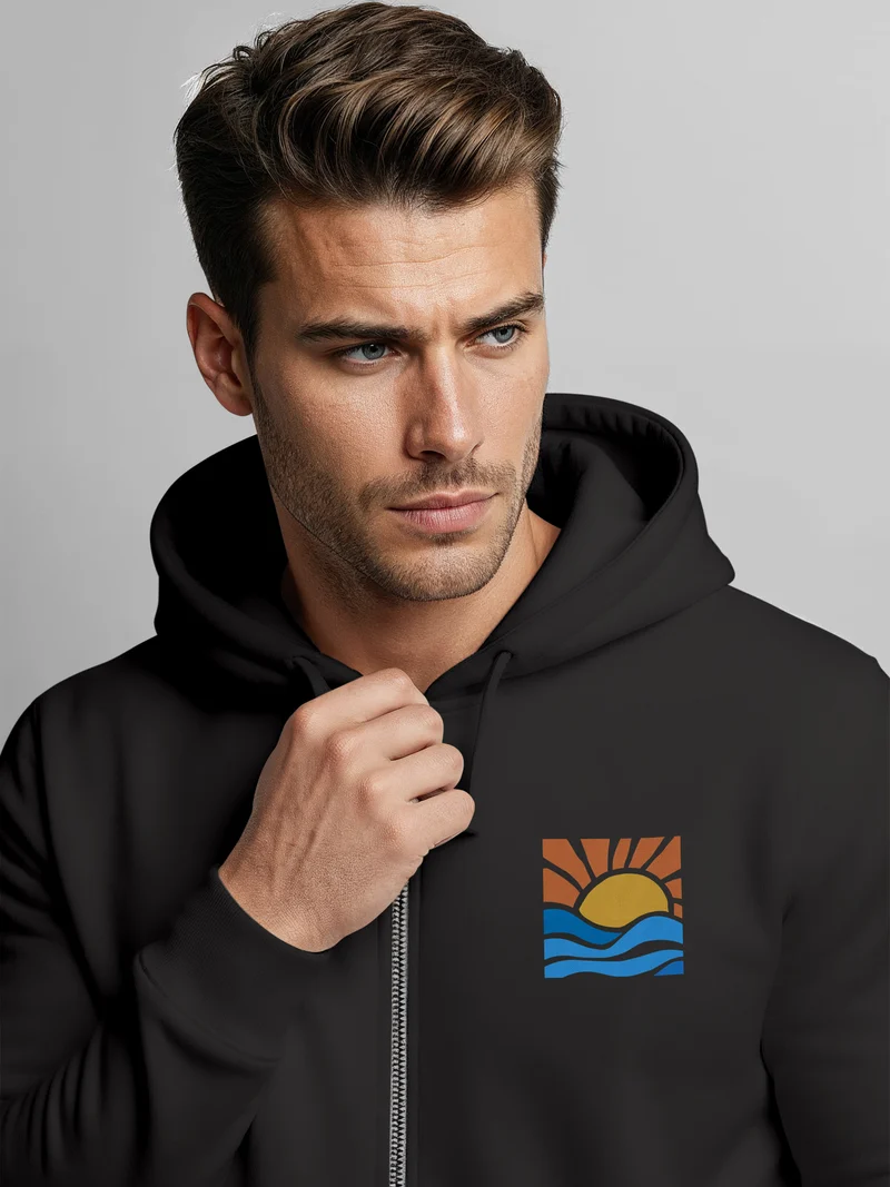 Sweatjacke Herren Zip Hoodie Pullover Kapuze Logo Print Sommer Sonne Welle Strand Meer Fashion Streetstyle