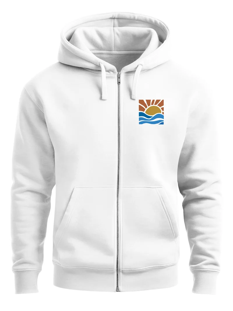 Sweatjacke Herren Zip Hoodie Pullover Kapuze Logo Print Sommer Sonne Welle Strand Meer Fashion Streetstyle