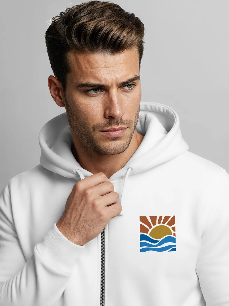 Sweatjacke Herren Zip Hoodie Pullover Kapuze Logo Print Sommer Sonne Welle Strand Meer Fashion Streetstyle