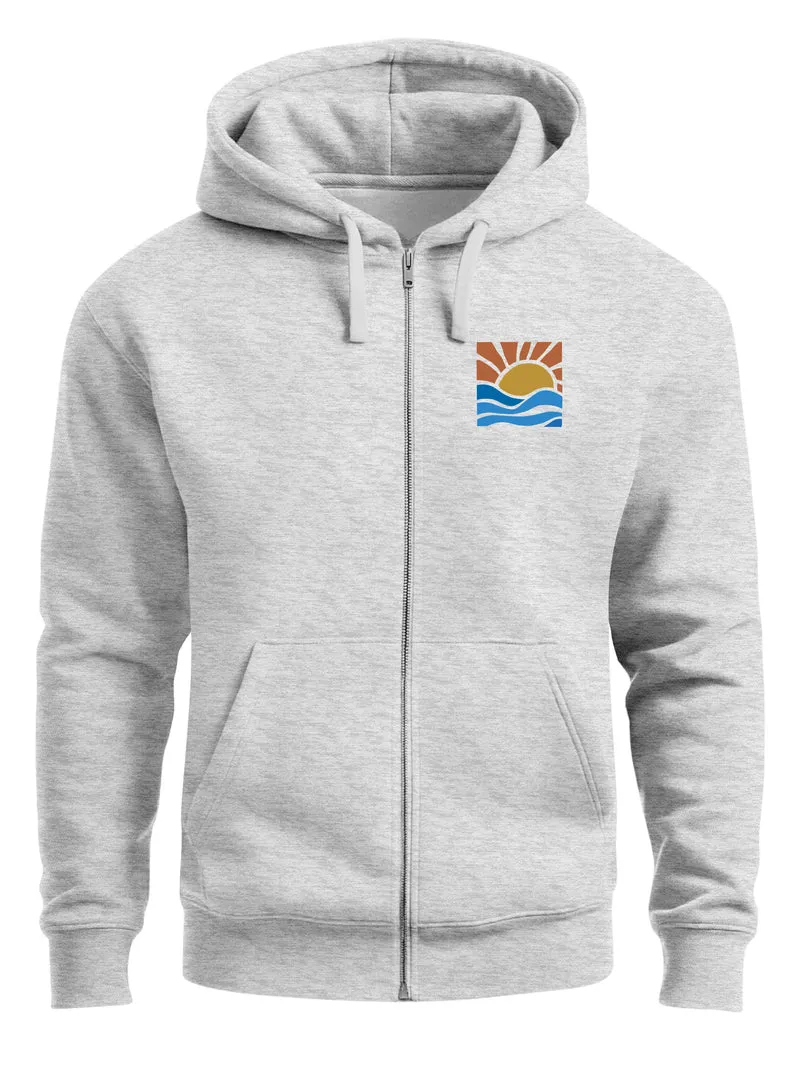 Sweatjacke Herren Zip Hoodie Pullover Kapuze Logo Print Sommer Sonne Welle Strand Meer Fashion Streetstyle