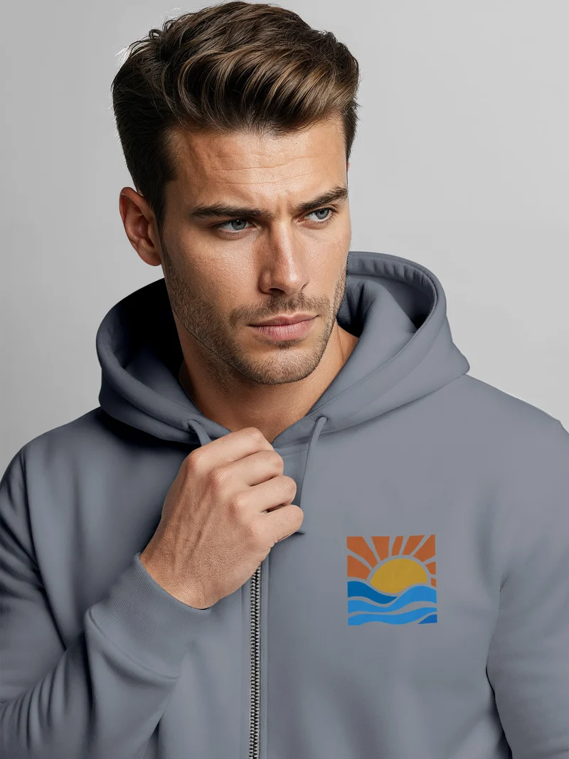 Sweatjacke Herren Zip Hoodie Pullover Kapuze Logo Print Sommer Sonne Welle Strand Meer Fashion Streetstyle