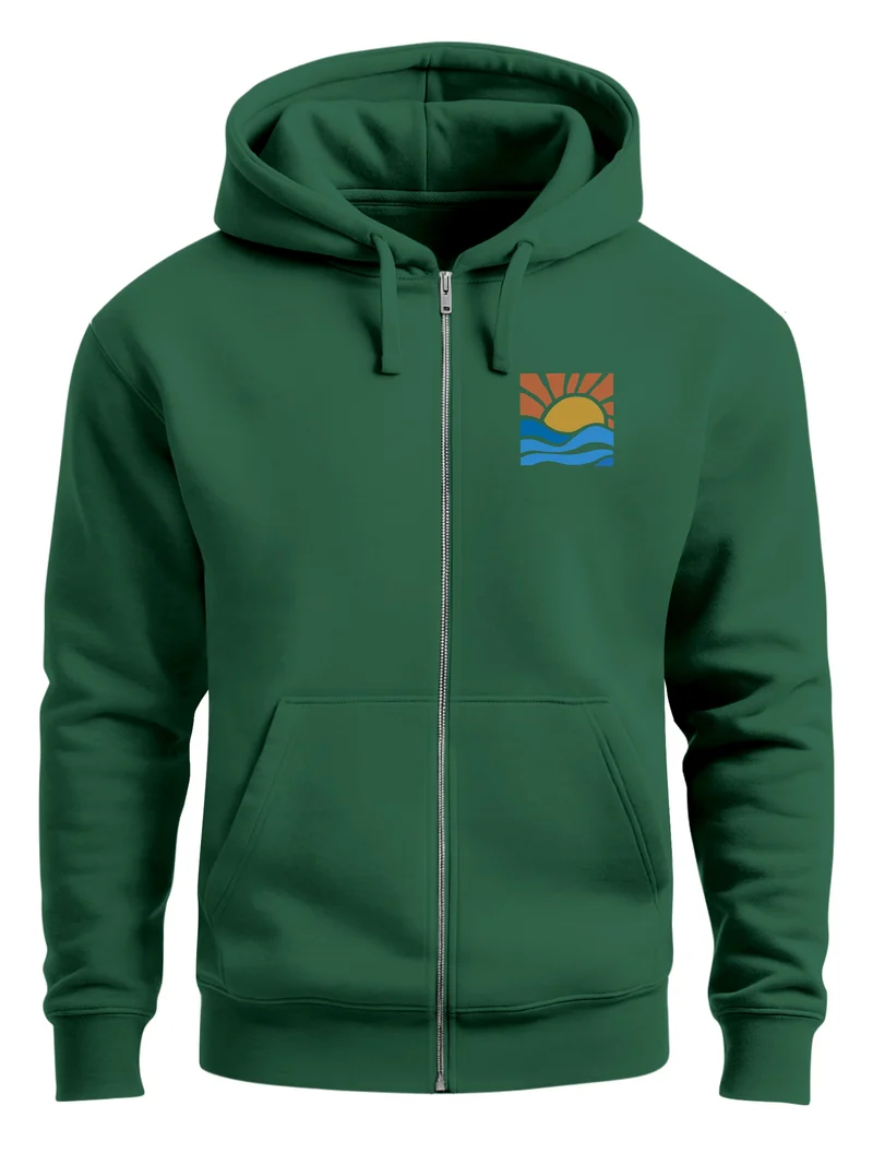 Sweatjacke Herren Zip Hoodie Pullover Kapuze Logo Print Sommer Sonne Welle Strand Meer Fashion Streetstyle