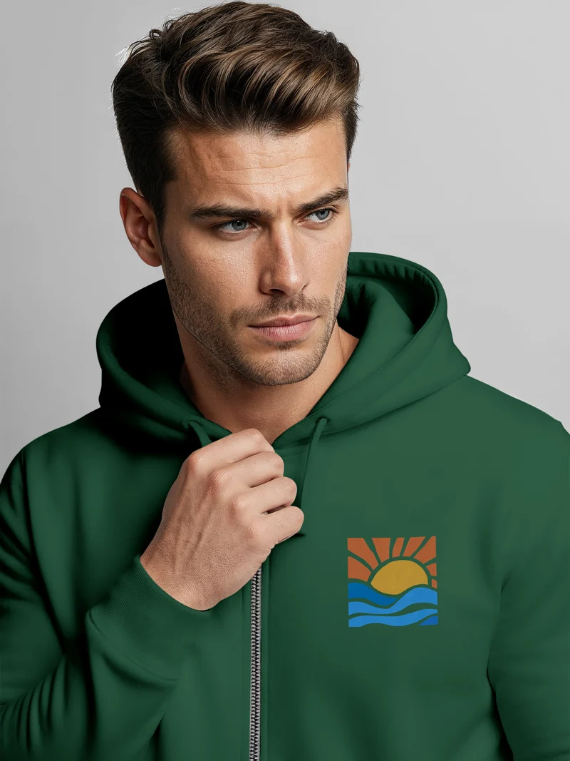Sweatjacke Herren Zip Hoodie Pullover Kapuze Logo Print Sommer Sonne Welle Strand Meer Fashion Streetstyle