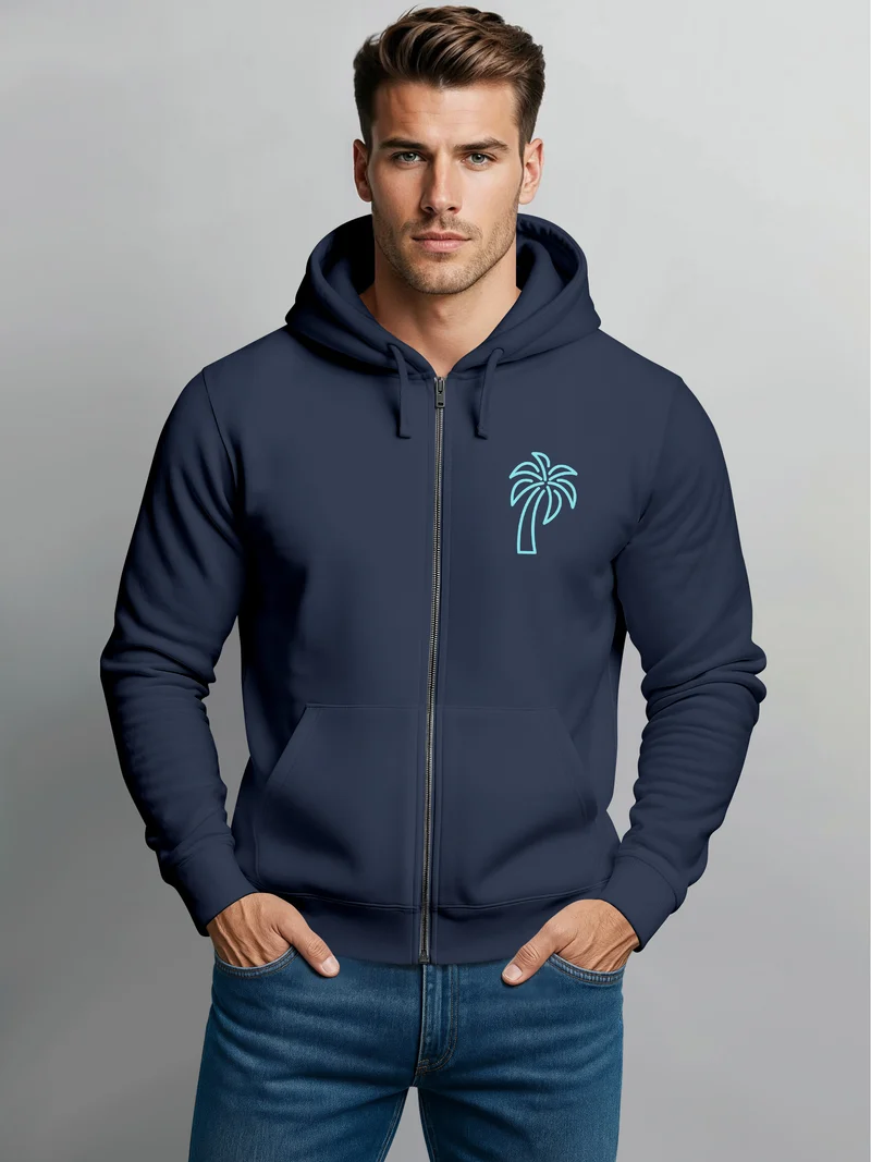 Sweatjacke mit Kapuze Herren Print Palme Line Art Motiv Hoodie-Zipjacke Männer Fashion Streetstyle