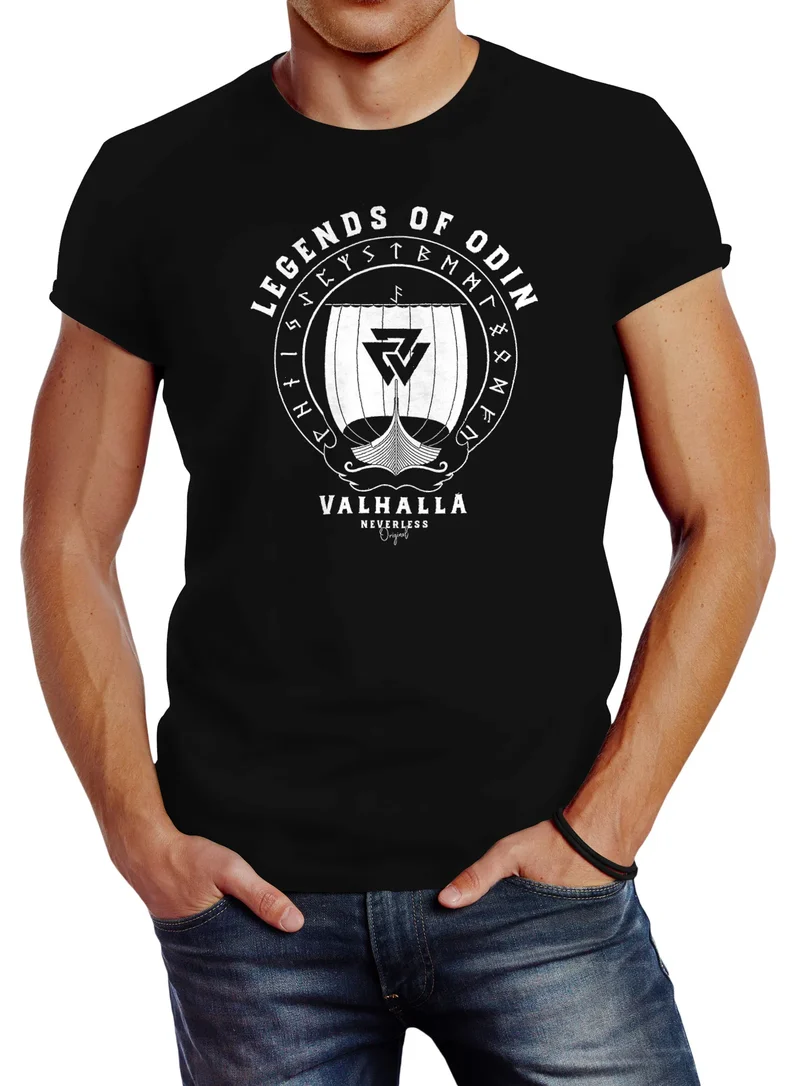 Herren T-Shirt Legends of Odin Valhalla Vinkings Wikinger Slim Fit