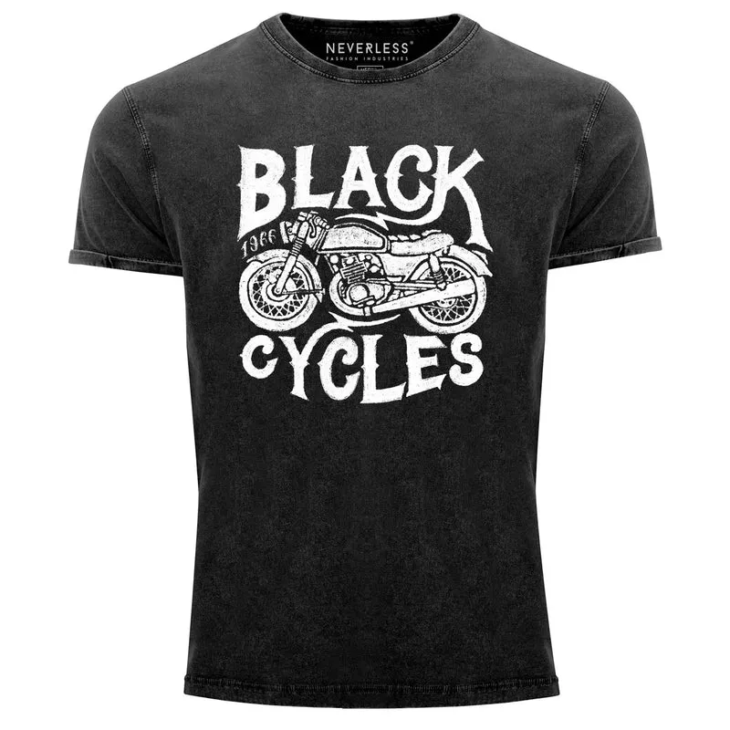 Herren T-Shirt Vintage Washed Motorrad Biker Retro Slim Fit