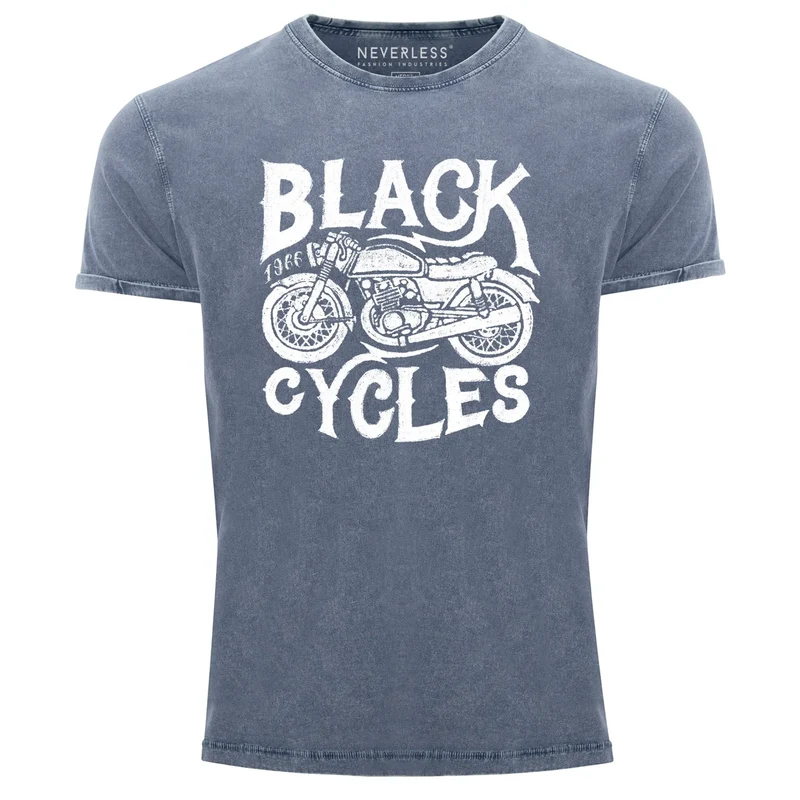 Herren T-Shirt Vintage Washed Motorrad Biker Retro Slim Fit
