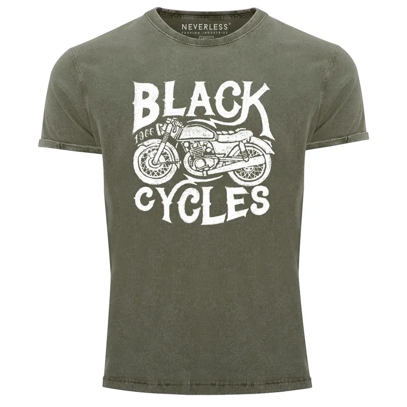 Herren T-Shirt Vintage Washed Motorrad Biker Retro Slim Fit