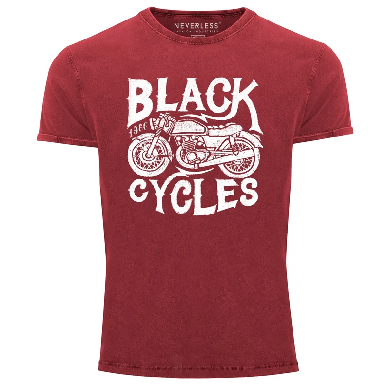 Herren T-Shirt Vintage Washed Motorrad Biker Retro Slim Fit