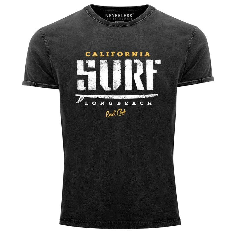 Cooles Angesagtes Herren T-Shirt Vintage Shirt California Surf Aufdruck Used Look Slim Fit