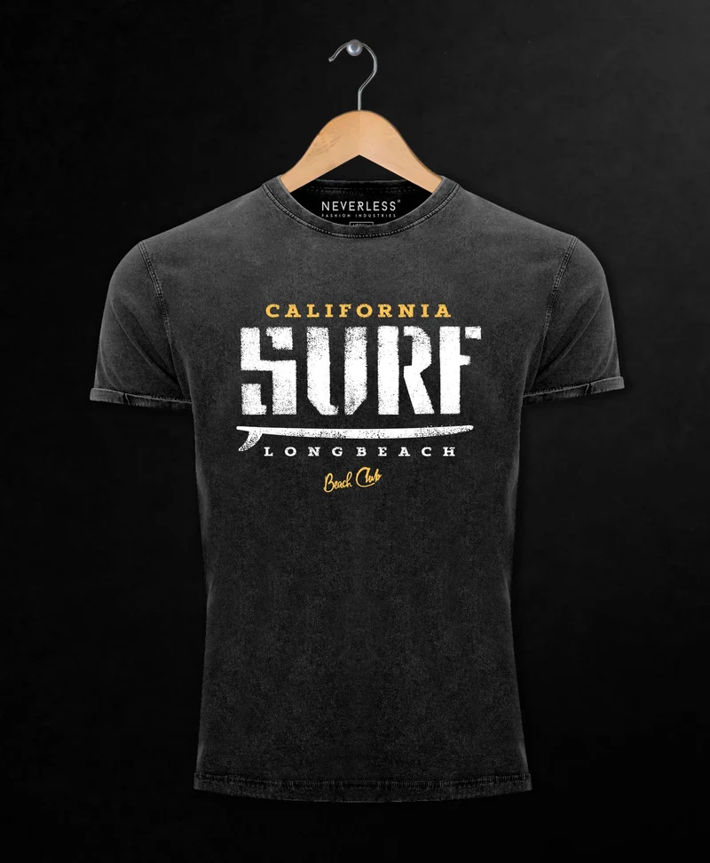 Cooles Angesagtes Herren T-Shirt Vintage Shirt California Surf Aufdruck Used Look Slim Fit