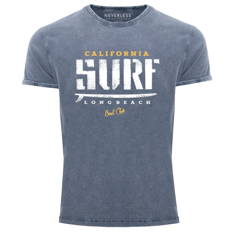 Cooles Angesagtes Herren T-Shirt Vintage Shirt California Surf Aufdruck Used Look Slim Fit