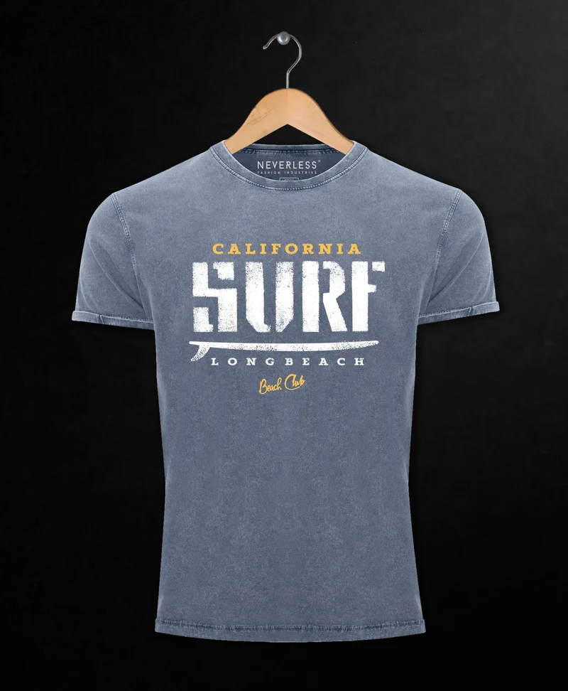 Cooles Angesagtes Herren T-Shirt Vintage Shirt California Surf Aufdruck Used Look Slim Fit
