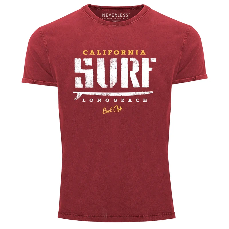Cooles Angesagtes Herren T-Shirt Vintage Shirt California Surf Aufdruck Used Look Slim Fit