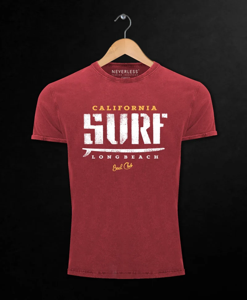 Cooles Angesagtes Herren T-Shirt Vintage Shirt California Surf Aufdruck Used Look Slim Fit