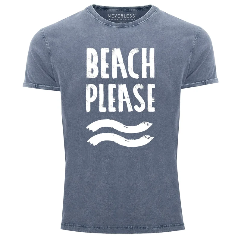 Cooles Angesagtes Herren T-Shirt Vintage Shirt Beach Please Urlaub Strand Aufdruck Used Look Slim Fit