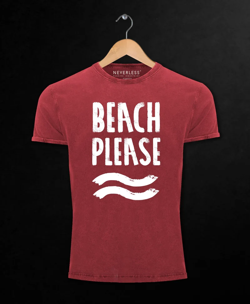 Cooles Angesagtes Herren T-Shirt Vintage Shirt Beach Please Urlaub Strand Aufdruck Used Look Slim Fit