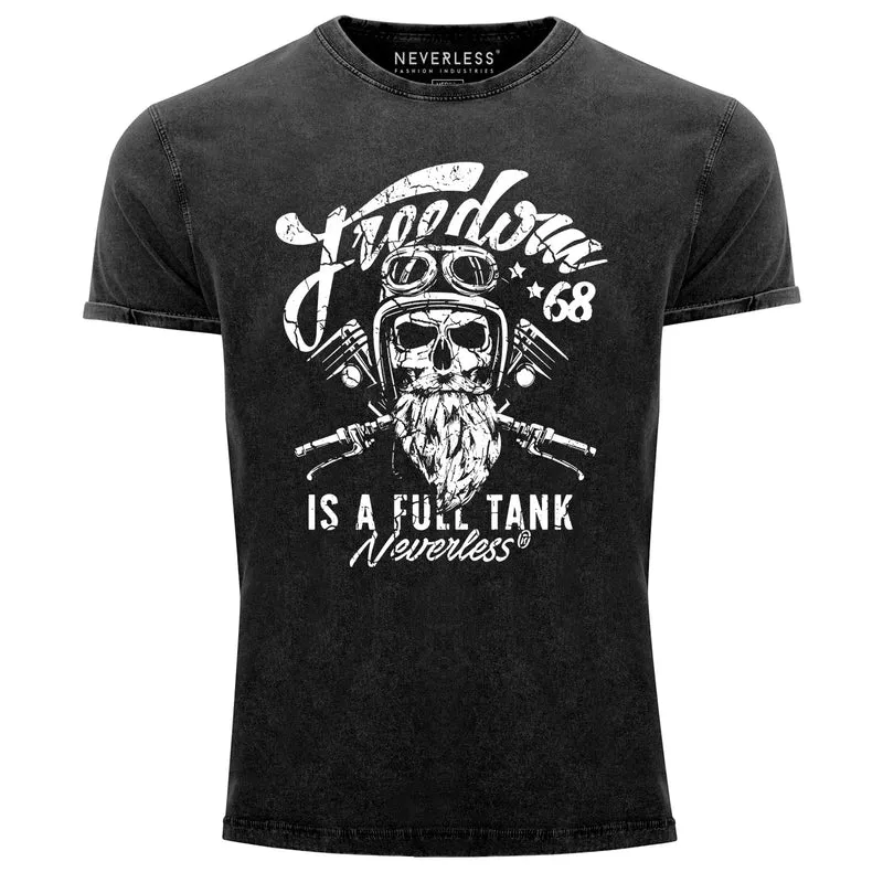 Cooles Angesagtes Herren T-Shirt Vintage Shirt Biker Spruch Motiv Totenkopf Aufdruck Used Look Slim Fit