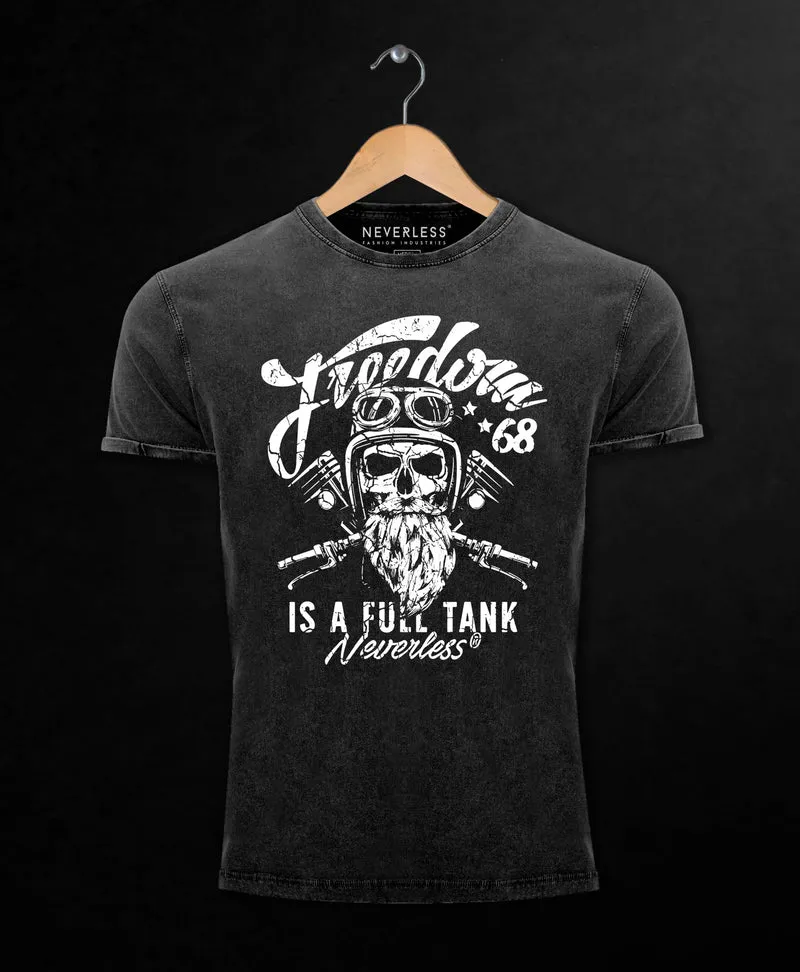 Cooles Angesagtes Herren T-Shirt Vintage Shirt Biker Spruch Motiv Totenkopf Aufdruck Used Look Slim Fit