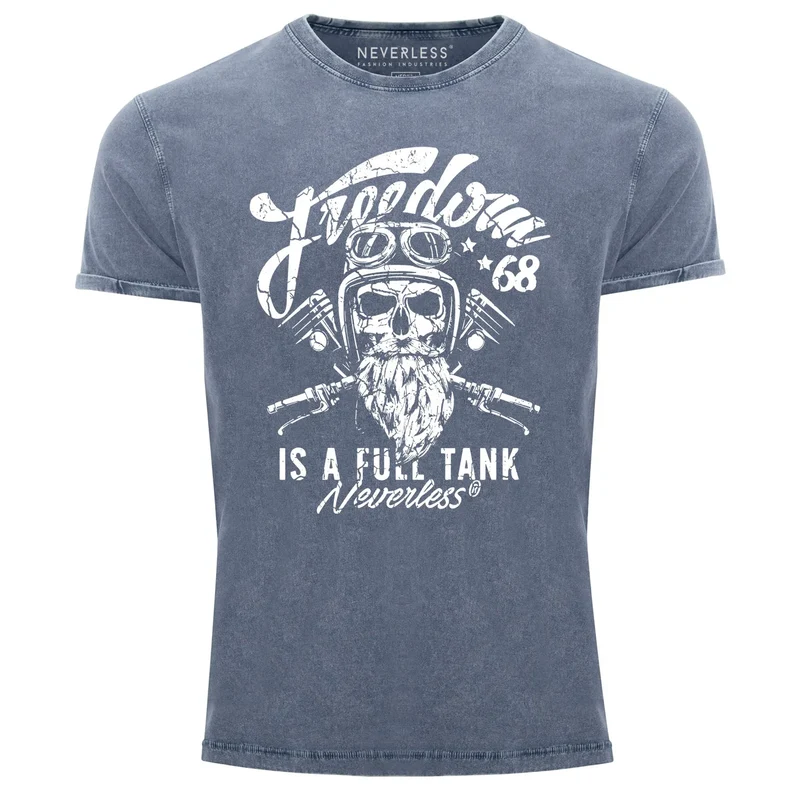 Cooles Angesagtes Herren T-Shirt Vintage Shirt Biker Spruch Motiv Totenkopf Aufdruck Used Look Slim Fit