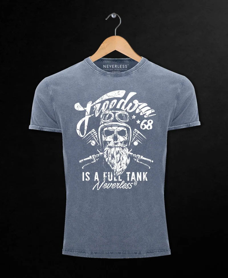 Cooles Angesagtes Herren T-Shirt Vintage Shirt Biker Spruch Motiv Totenkopf Aufdruck Used Look Slim Fit