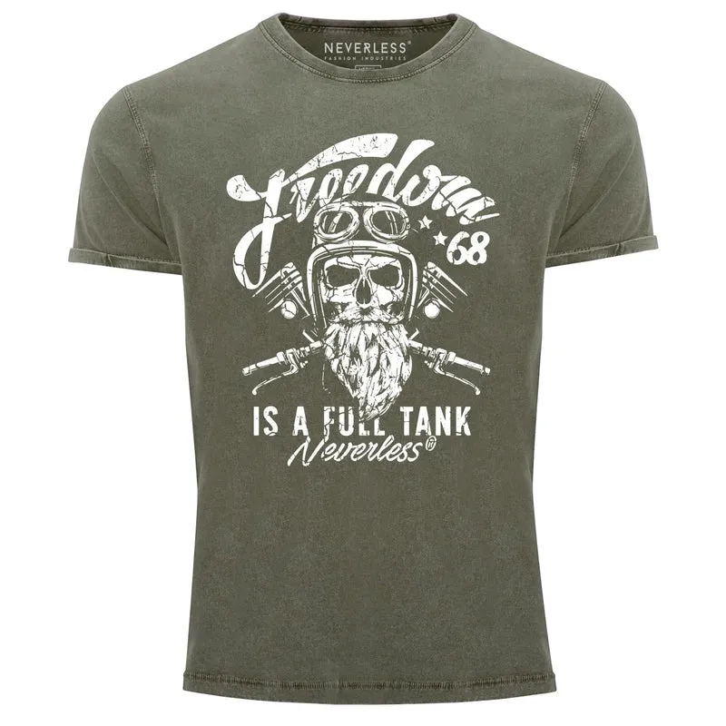 Cooles Angesagtes Herren T-Shirt Vintage Shirt Biker Spruch Motiv Totenkopf Aufdruck Used Look Slim Fit