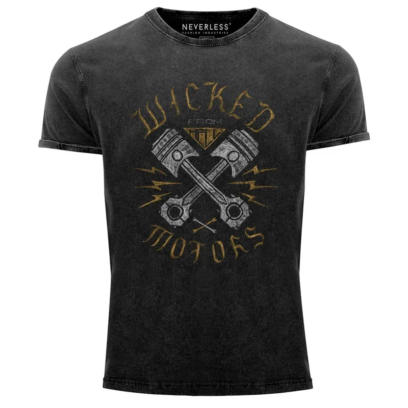 Cooles Angesagtes Herren T-Shirt Vintage Shirt Motorrad Biker Racing Wicked Motors Aufdruck Used Look Slim Fit