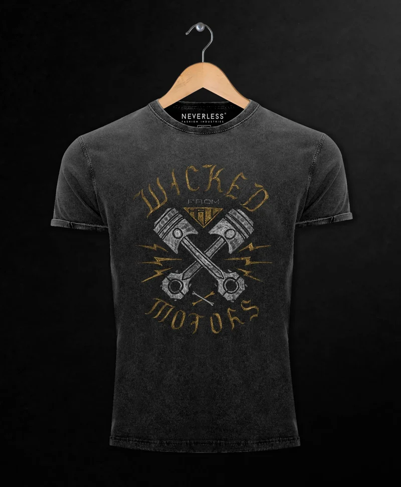 Cooles Angesagtes Herren T-Shirt Vintage Shirt Motorrad Biker Racing Wicked Motors Aufdruck Used Look Slim Fit
