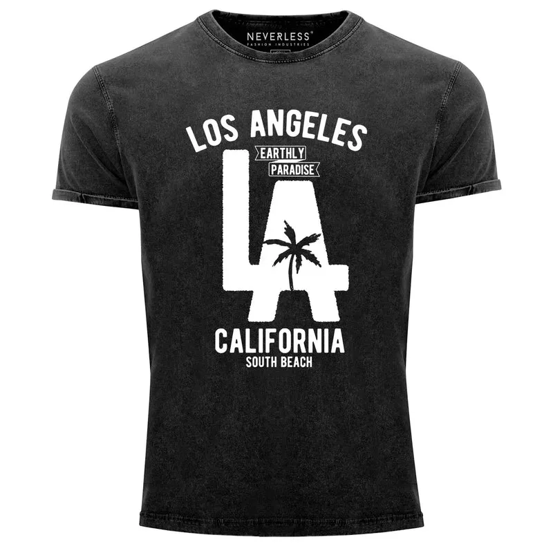 Cooles Angesagtes Herren T-Shirt Vintage Shirt LA Los Angeles California Aufdruck Used Look Slim Fit