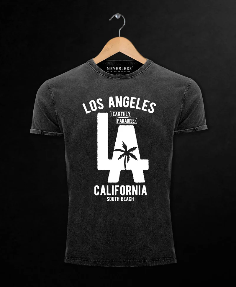 Cooles Angesagtes Herren T-Shirt Vintage Shirt LA Los Angeles California Aufdruck Used Look Slim Fit