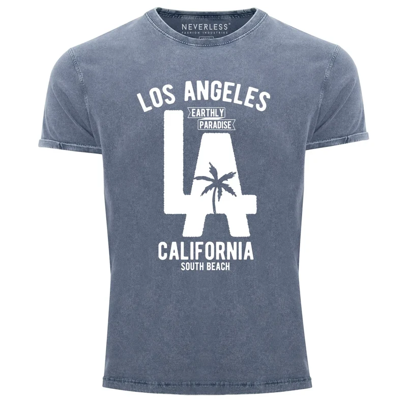Cooles Angesagtes Herren T-Shirt Vintage Shirt LA Los Angeles California Aufdruck Used Look Slim Fit