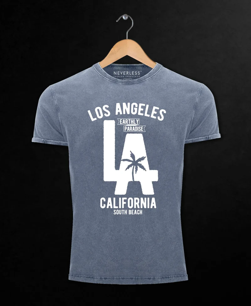 Cooles Angesagtes Herren T-Shirt Vintage Shirt LA Los Angeles California Aufdruck Used Look Slim Fit