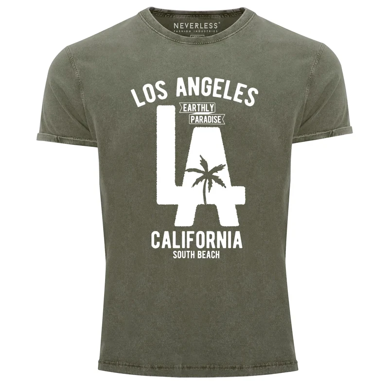 Cooles Angesagtes Herren T-Shirt Vintage Shirt LA Los Angeles California Aufdruck Used Look Slim Fit