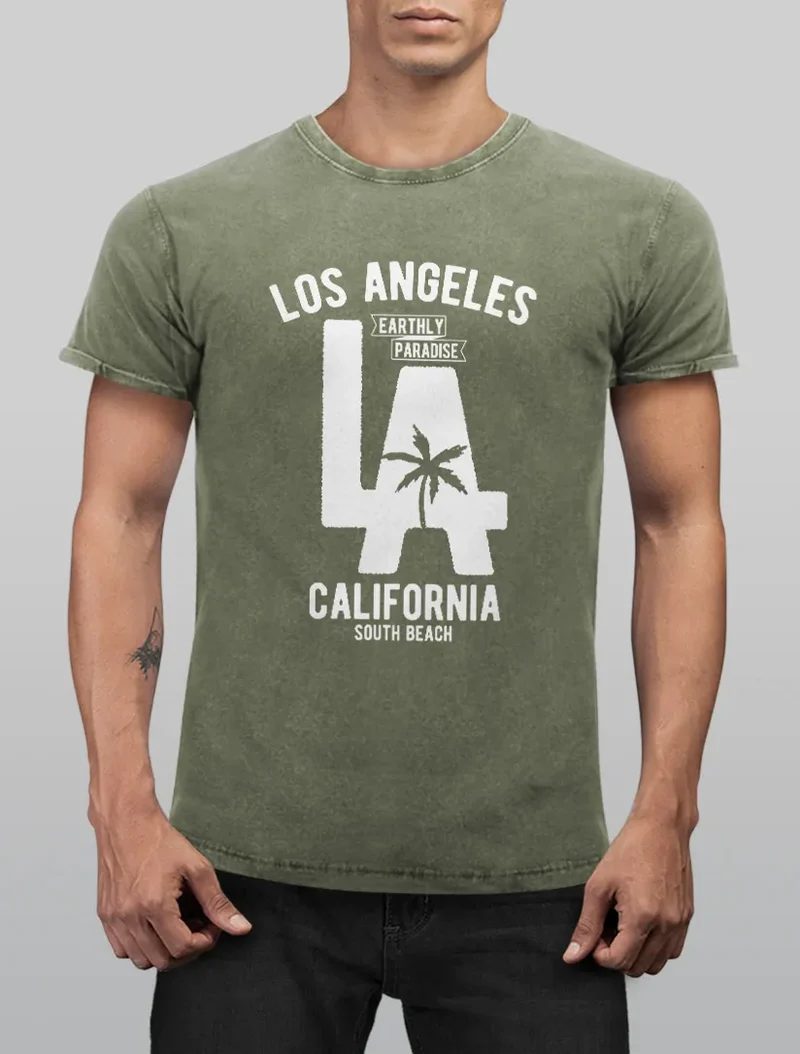 Cooles Angesagtes Herren T-Shirt Vintage Shirt LA Los Angeles California Aufdruck Used Look Slim Fit