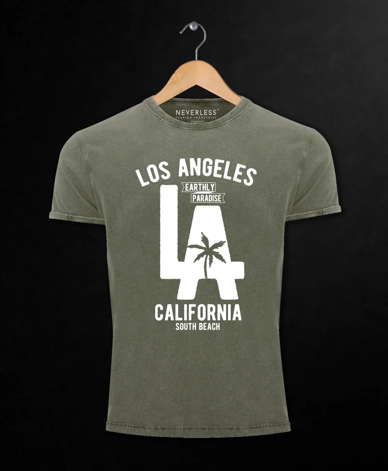 Cooles Angesagtes Herren T-Shirt Vintage Shirt LA Los Angeles California Aufdruck Used Look Slim Fit