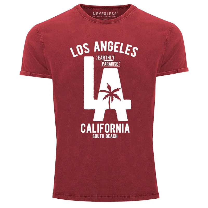 Cooles Angesagtes Herren T-Shirt Vintage Shirt LA Los Angeles California Aufdruck Used Look Slim Fit