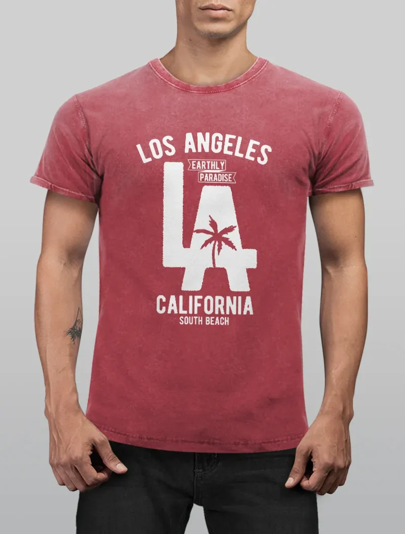 Cooles Angesagtes Herren T-Shirt Vintage Shirt LA Los Angeles California Aufdruck Used Look Slim Fit