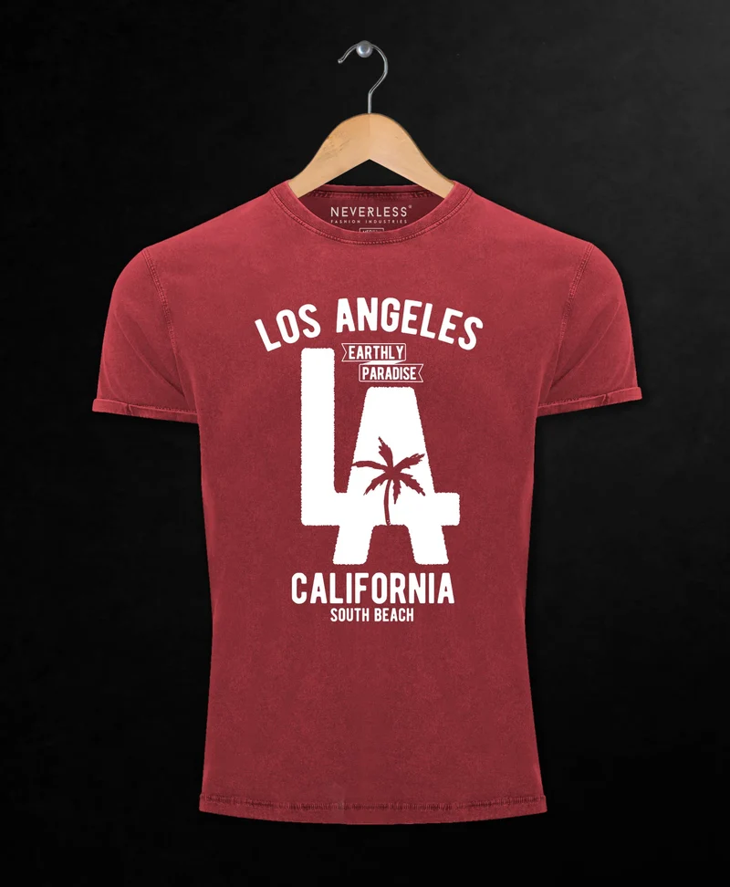 Cooles Angesagtes Herren T-Shirt Vintage Shirt LA Los Angeles California Aufdruck Used Look Slim Fit
