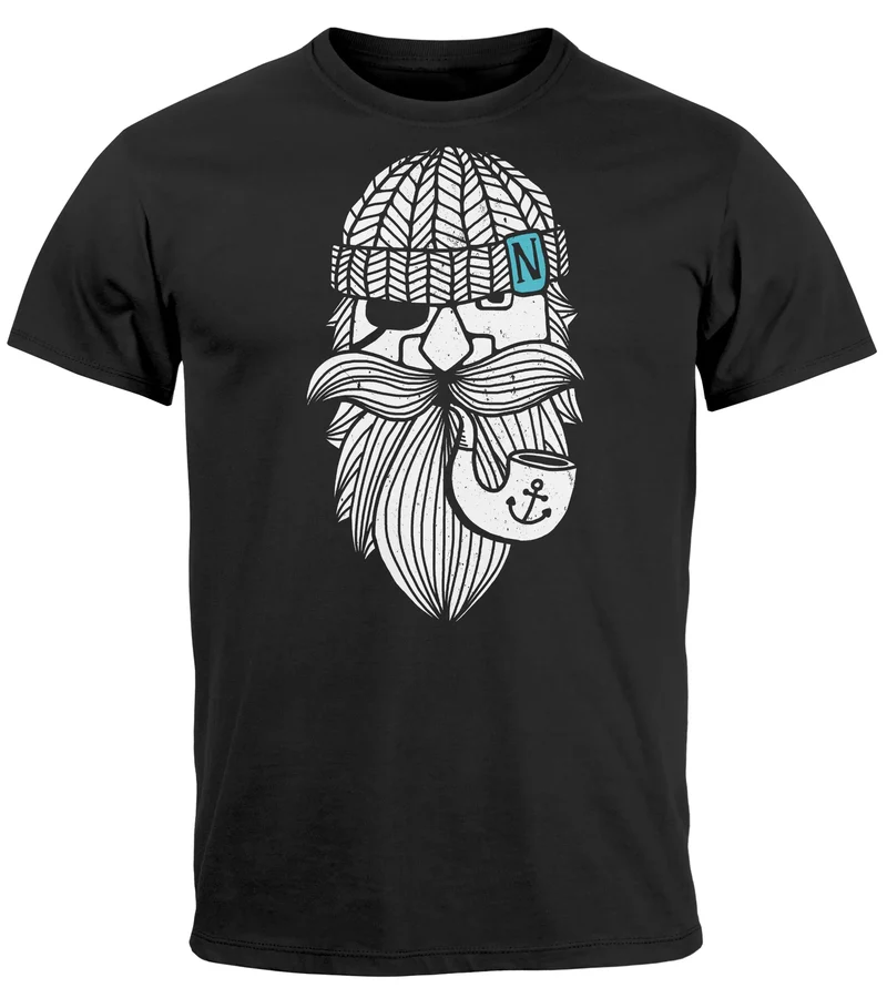 Herren T-Shirt Printshirt Seemann Bart Seefahrer Nordisch Maritim Fashion Streetstyle