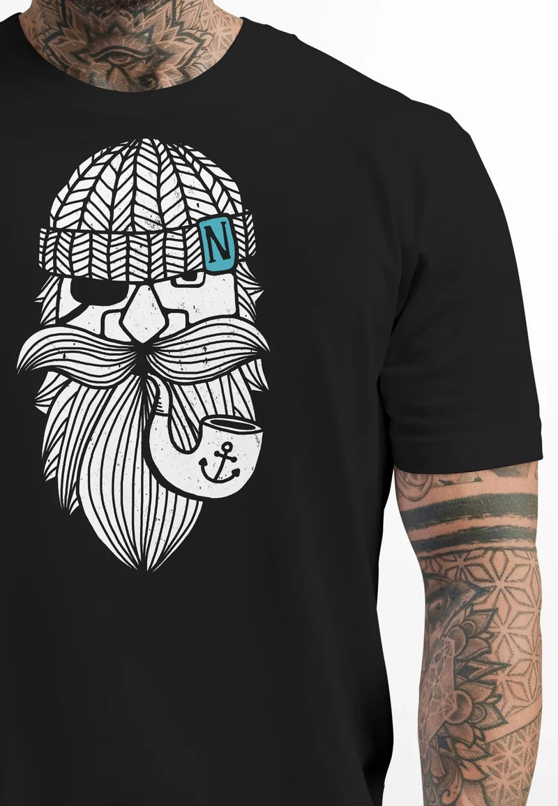 Herren T-Shirt Printshirt Seemann Bart Seefahrer Nordisch Maritim Fashion Streetstyle