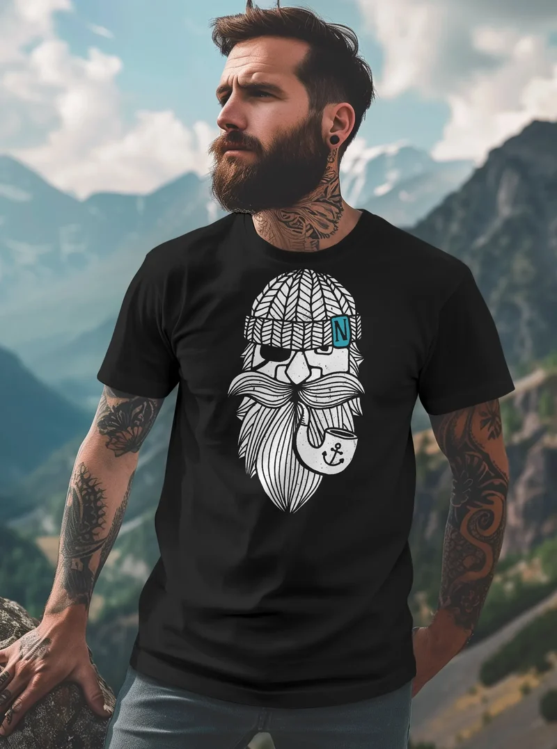Herren T-Shirt Printshirt Seemann Bart Seefahrer Nordisch Maritim Fashion Streetstyle
