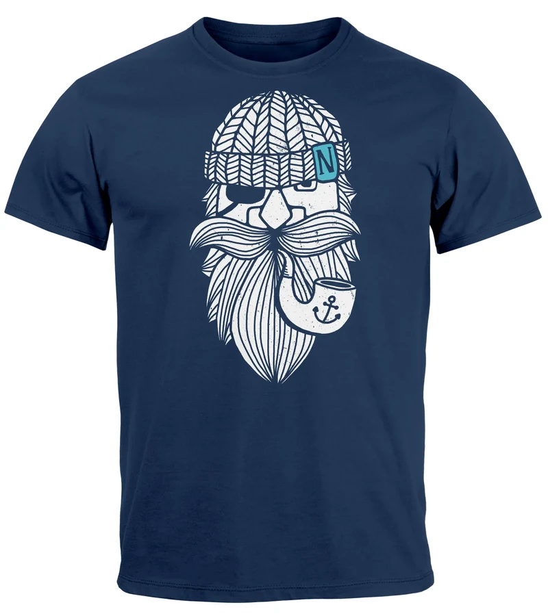 Herren T-Shirt Printshirt Seemann Bart Seefahrer Nordisch Maritim Fashion Streetstyle